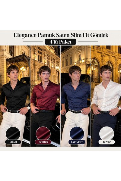 BASEL.CO Elegance Pamuk Saten Slim Fit Gömlek