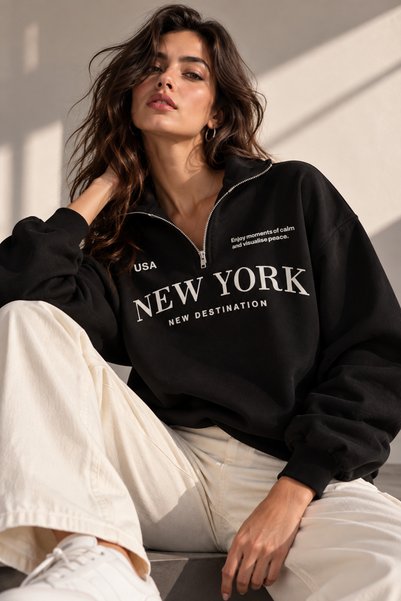 Jooy Φούτερ με όρθιο γιακά, τυπωμένο μοτίβο «New York New Destination» και με...