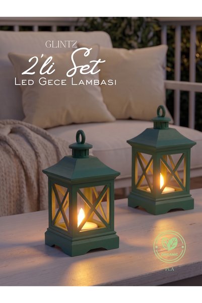 Glintz 2'li Set Dekoratif Mini Led Masa Lambası, Modern Tasarım Pilli Mumluk