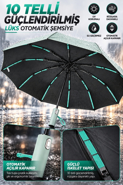 Penthouse Umbrelă automată de lux, cu 10 tije de întărire, cu protecție UV, r...