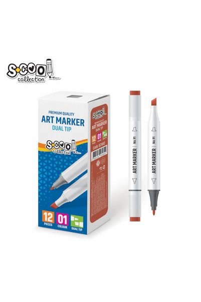 S COOL Σετ 12 μαρκαδόρων διπλής μύτης, 6mm/3mm, Ανοιχτό καφέ - S-COOL