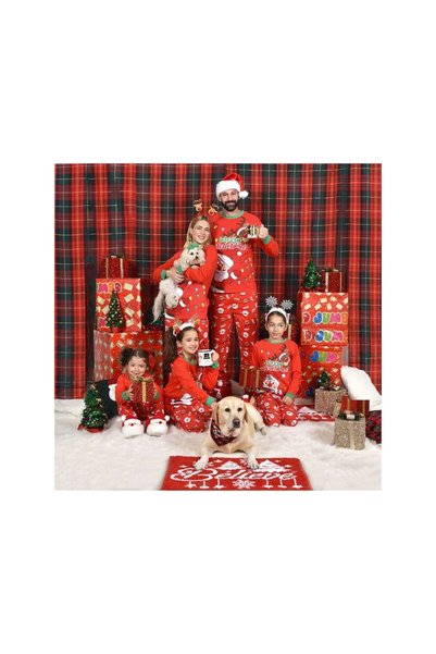 Jumbo Set Pijama Family din Bumbac Rosii Mos Craciun Ren "Merry Christmas"