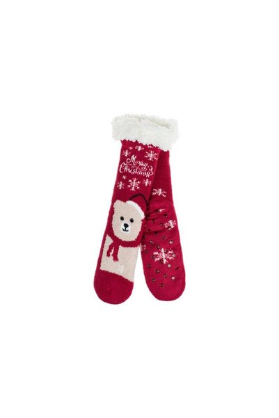 Jumbo Sosete Bordo Ursulet Mos Craciun cu Balana Artificiala Alba Anti Slip p...