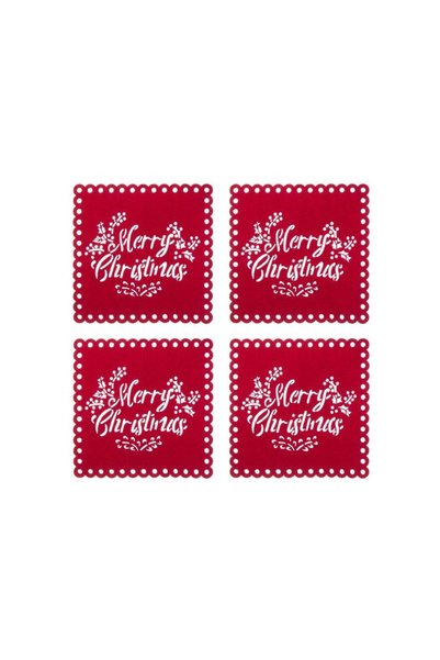 Jumbo Suport pentru Pahar de Craciun Rosu Mesaj 12cm - 4buc