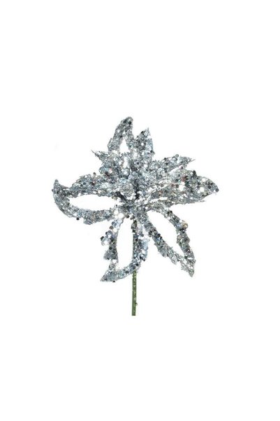 Jumbo Floare Decorativa de Craciun Argintie Glitter 9cm