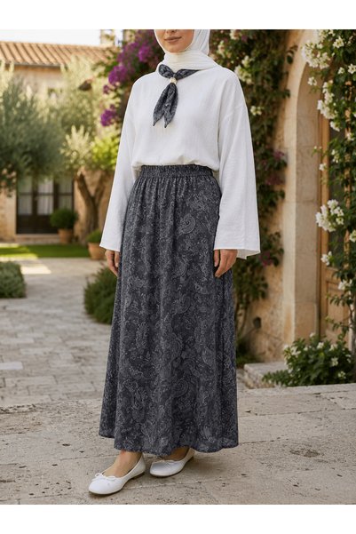 Hepsi Moda Chiffon Skirt and Scarf Set - 3466 - Smoke Gray