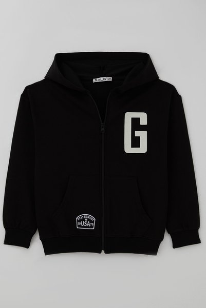 ALG Boys' Hooded Sweatshirt with Zipper, Featuring a Letter'G' Print on the B...