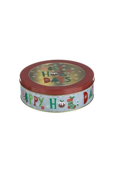 Jumbo Cutie Alimente Rotunda Metalica Rosie cu Model de Craciun 20x6cm