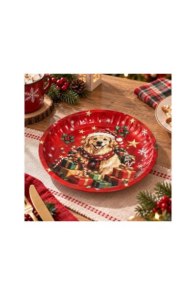 Jumbo Farfurie Decorativa de Craciun din Metal Caine Ø26cm