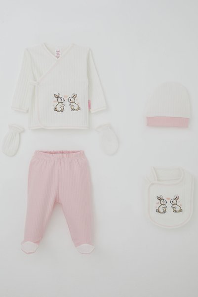 Breeze Baby Girl Hospital Outfit, 5-Piece Set, Cute Bunny Friends Embroidery,...