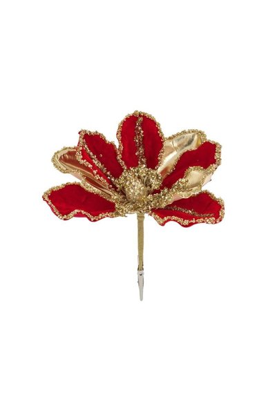 Jumbo Floare Decorativa de Craciun Rosie Catifelata cu Margele Aurii & Clips ...