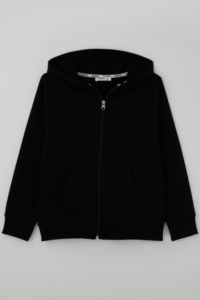 Breeze Boys' Zippered Hooded Sweater with Pockets, Ages 6-10, Black.