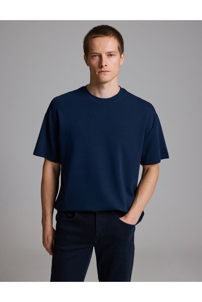 Pierre Cardin Navy Blue Oversized Fit Crew Neck T-Shirt 50331636-Vr033
