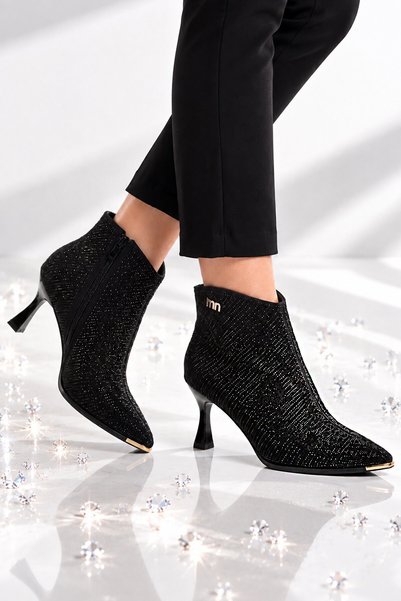 Guja Stylish and Comfortable Black Women’S Ankle Boots with Stone Details and...