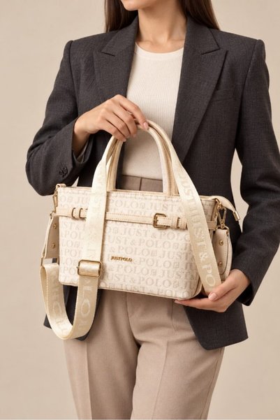 Just Polo Women's Handbag and Shoulder Bag, Stylish Cream Color with Monogram...