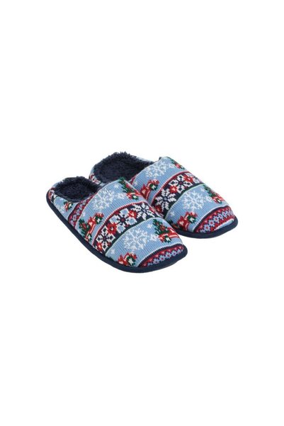 Jumbo Papuci de Craciun Bleu Alb Jacquard Camioane Captuseala din Imitatie de...