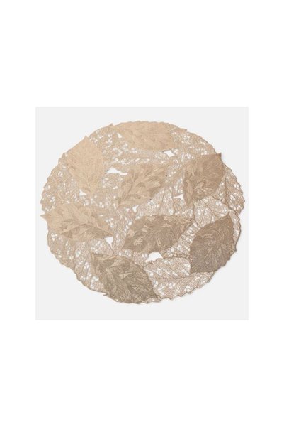 Jumbo Suport Farfurie Rotund de Craciun Sampanie cu Frunze in Relief Ø38cm