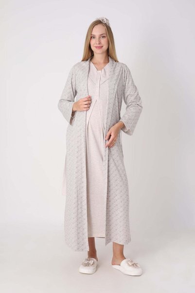 ERDENİZ TEKSTİL Maternity and Postpartum Nightgown Set, 2-Piece, V-Neck, Butt...