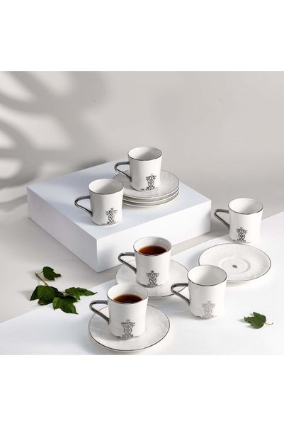 Otantik Home 12-Piece Tea Cup Set by Naqsh - White and Silver
