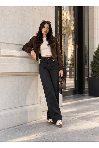 LAYAL MY BEAUTY Women's High-Waisted Wide-Leg Black Jeans