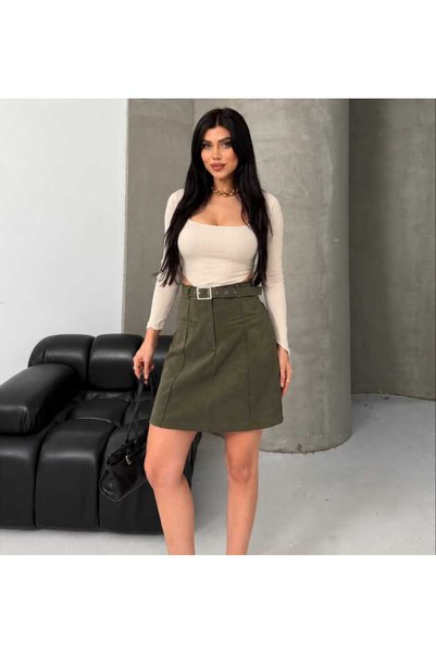 Budan Export Women's Belted High-Waisted A-Line Mini Skirt with Pocket Detail...