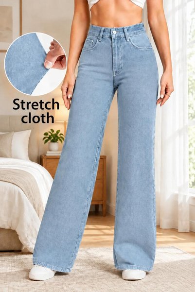 we-rayss Marlowe Yüksek , Likralı Palazzo-Bol Paça Kadın Jean - Wide Leg
