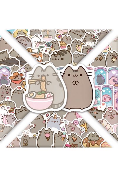 BANDAI 80 قطعة ملصقات كرتونية لطيفة من Pusheen مصنوعة من مادة PVC، مخصصة للهن...
