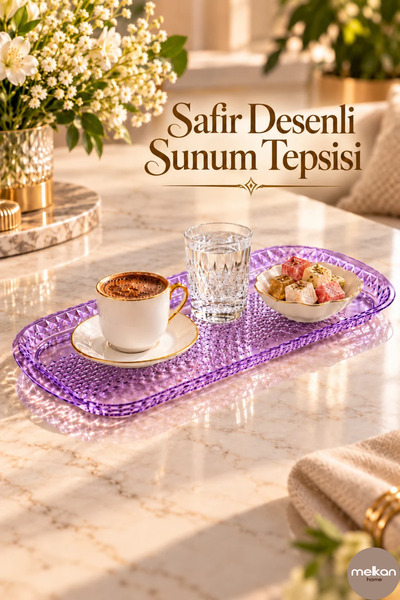 Melkan Home Sapphire Patterned Rectangular Serving Tray 35X15.5 cm – Transpar...