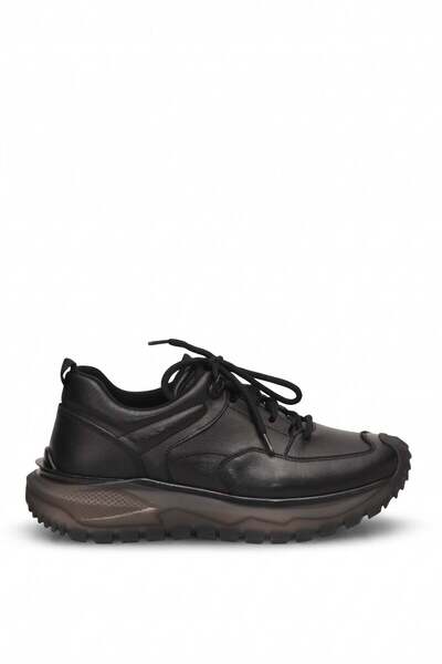 Ayakkabı Fuarı Elit 26Knbl6032 Men's Genuine Leather Sneakers, Black.