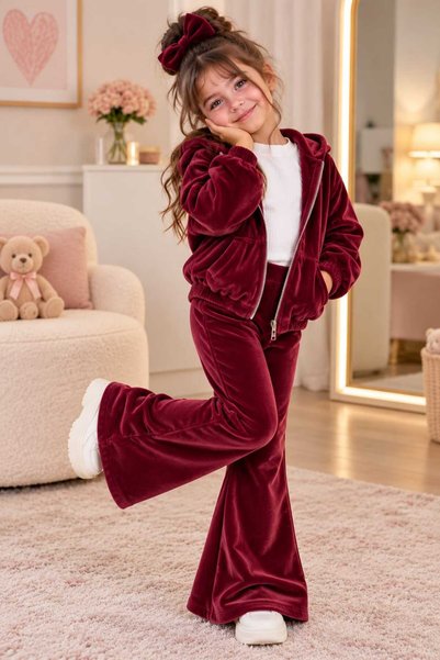 2bebek1butik kız çocuk tavşan kulak 3lü kadife takım