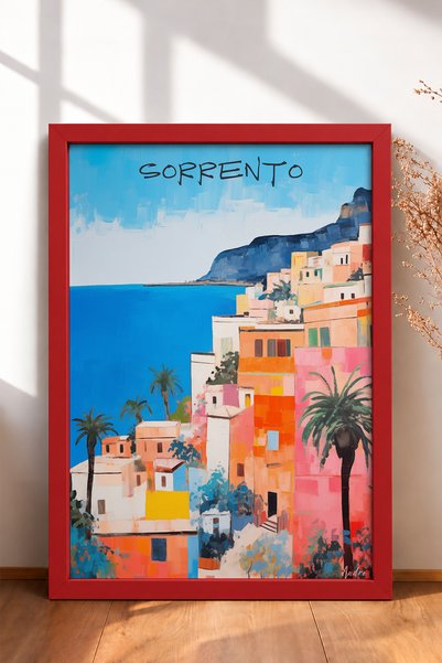 HOMEPACK Šarene kuće sa palmama na obali Sorrenta – Uokvirena slika, poster I...