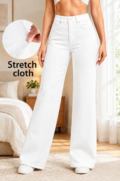 we-rayss Marlowe Yüksek , Likralı Palazzo-Bol Paça Kadın Jean - Wide Leg