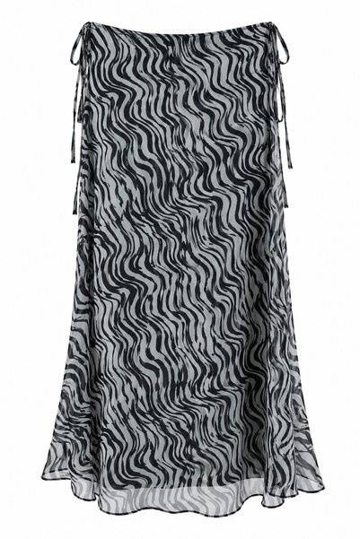 Laluvia Black Side-Tie Detail Zebra Skirt - 1272