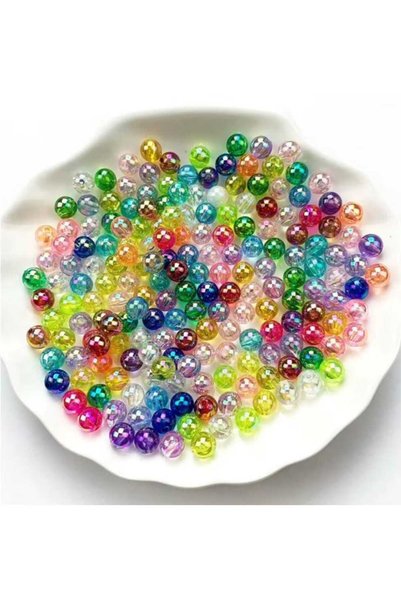 yiğit aksesuar 4 mm 100 Adet Şeffaf Renkli Parlak Delikli yuvarlak Boncuk Bil...