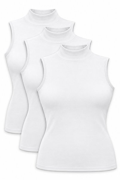 REN 3-Piece Women's White Lycra Sleeveless Tank Top Cotton Zero Sleeve Set