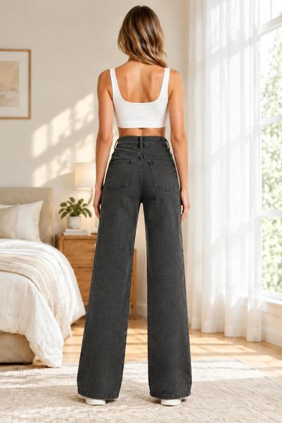 we-rayss Marlowe Yüksek , Likralı Palazzo-Bol Paça Kadın Jean - Wide Leg