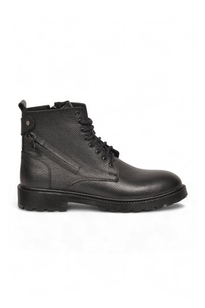 AYAKMOD Black Leather Genuine Leather Men's Boots with Fleece Lining, Zipper,...
