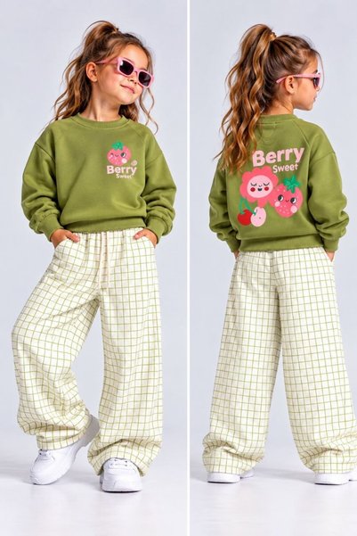 Pamuklu Baskılı Sweatshirt ve Pantolon Takım