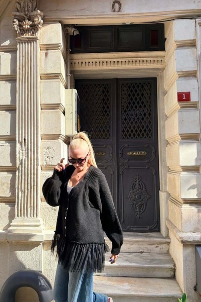 lizge giyim TÜL GARNİLİ OVERSİZE HIRKA