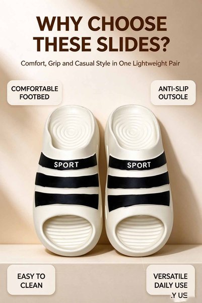 VivoGlobal Shop Breathable Ribbed Strap Men's Slides - Soft Thick Sole Sporty...