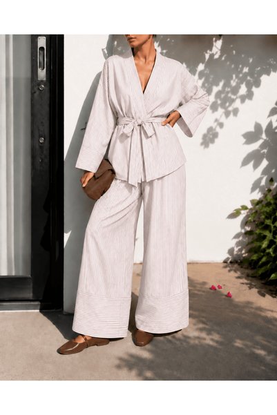 Hepsi Moda Monaco Striped Pantsuit - White & Pink