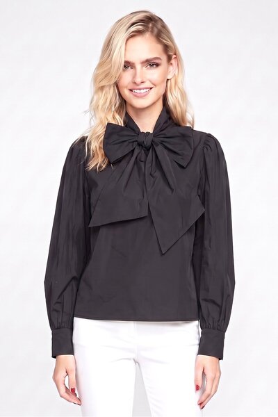 Salsa Women High Neck Long Sleeve Plain Blouse, Black