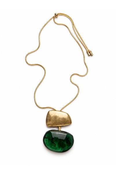 Sacha Accessories Geometrik Formlu Yeşil Taş Detaylı Gold Ayarlanabilir Kolye