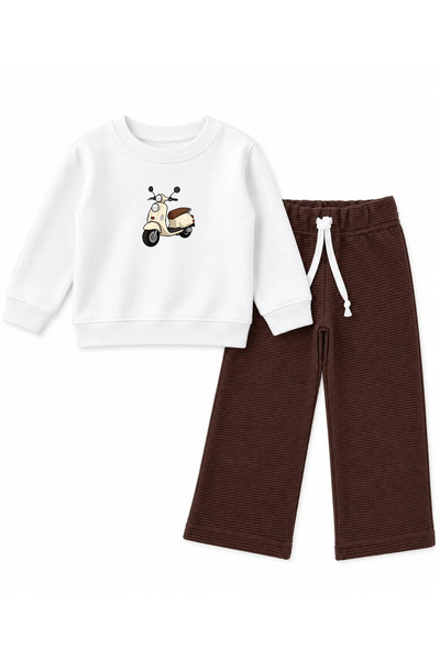 MARKOLL Boys' Waffle Fabric Loose-Fit Sweatshirt and Pants Set, Crew Neck Pri...