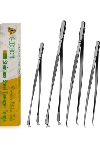 GEEKHOM Cooking Tweezers, [4 Pack] 12'' + 10" Stainless Steel Kitchen Tweezer...