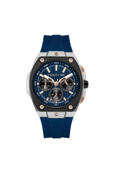 Cerruti 1881 Men's Cavedago 42.75mm Dark Blue Black Dial Silicone Strap Chron...