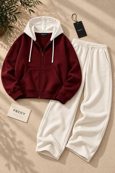 FECCY Premium Men's 3-Ply Brushed Inside Baggy Sweatsuit Set with Paneled Car...