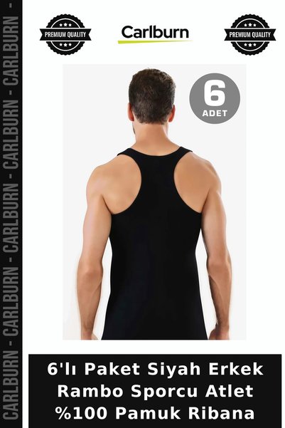 Carlburn Deluxe Series 6-Pack Black Men's Rambo Sports Tank Top, 100% Cotton,...