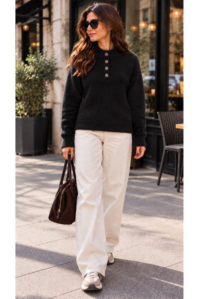 get crazy collection Crew Neck Buttoned Women's Knitwear Sweater
