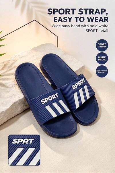 VivoGlobal Shop Breathable Ribbed Strap Men's Slides - Soft Thick Sole Sporty...